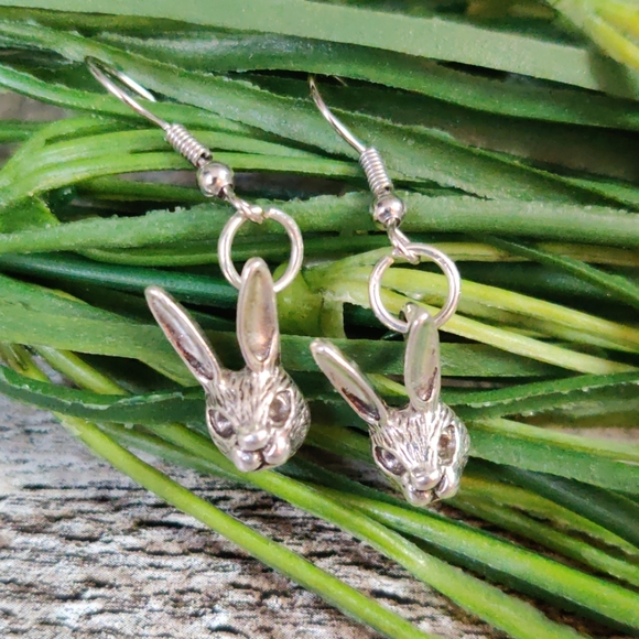 handmade Jewelry - Large Tibetan silver bunny rabbit face earrings